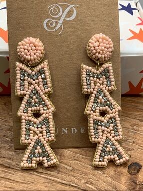 Plunder Design Bling Pink Beaded 'MAMA' Gold Accents Drop Earrings